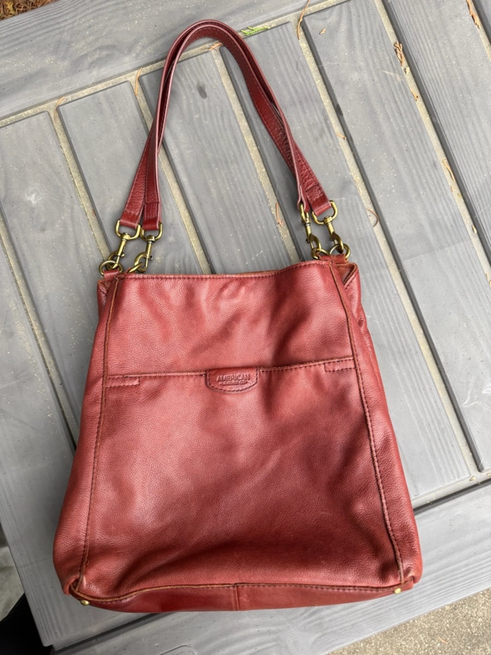 American leather Austin triple entry bucket purse